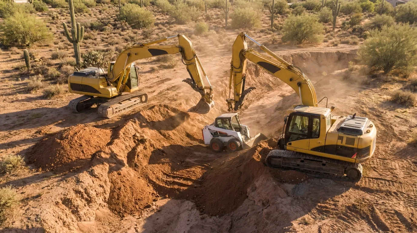 Reshaping and repairing eroded soil on a desert property
